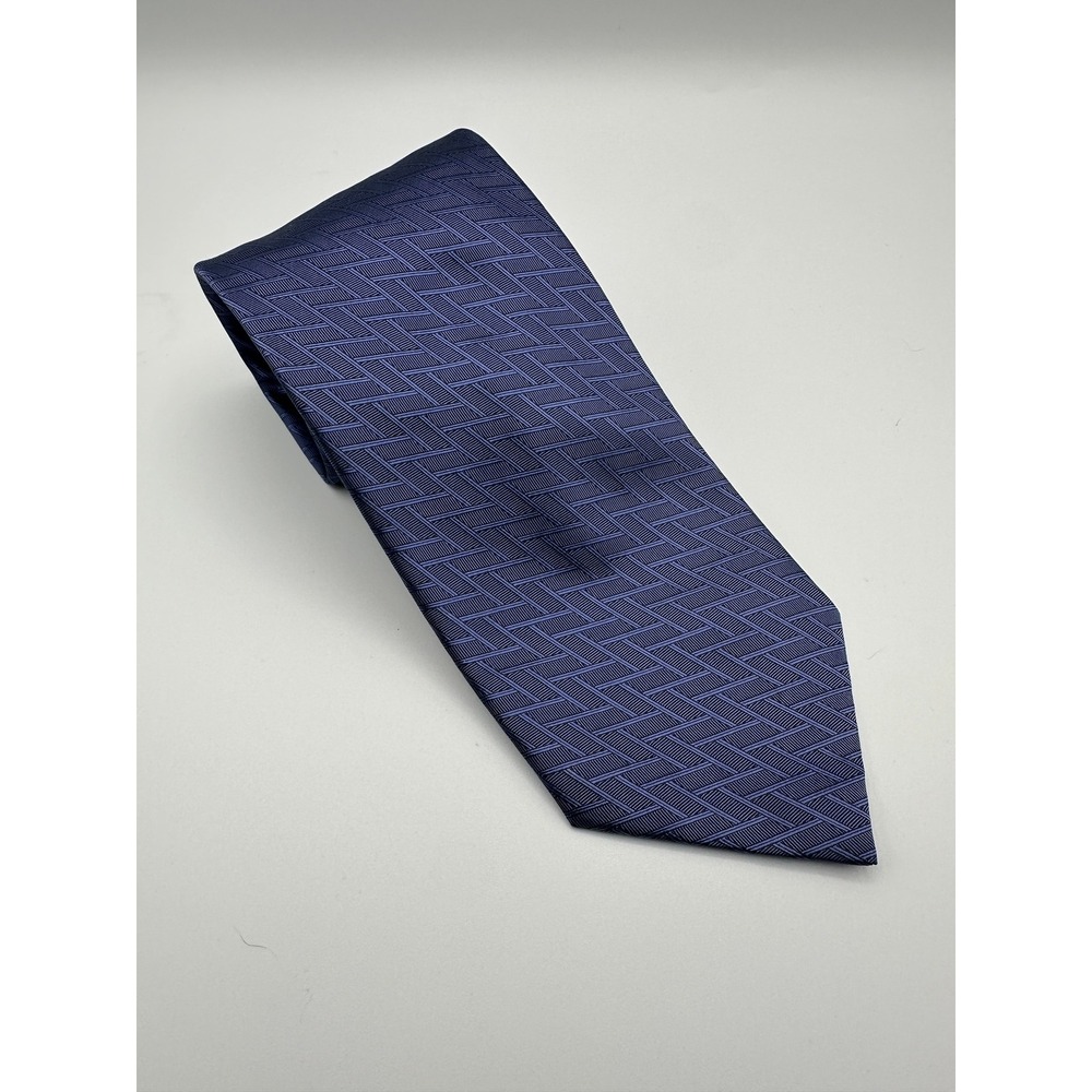 Ermenegildo Zegna Tie Blue Geometric Italian Silk Classic Designer Necktie 3.75"